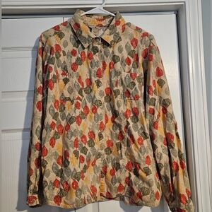Woolrich Women's XL Leaf Novelty Print Button-Down Flannel Cotton Outdoor Sage